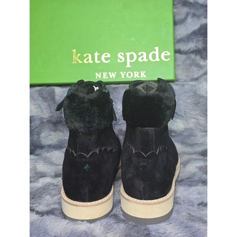 NWB Kate Spade Maira‎ Black Suede Fur Lined Lace Up Hiking Boots Women Size 8